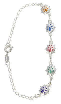 Pulseira folheado a prata com joaninhas coloridas